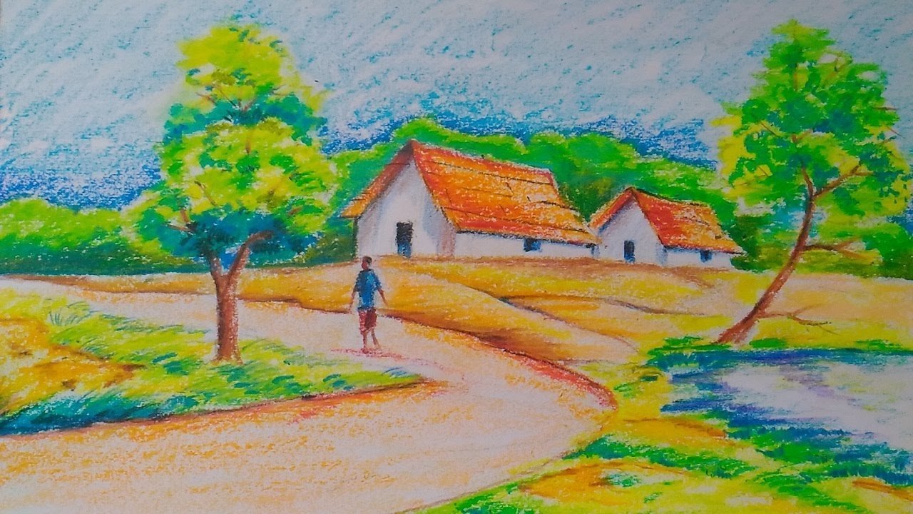 Лето пейзаж рисунок детский