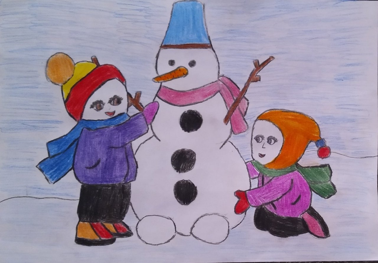 Рисование дети лепят снеговика поэтапно