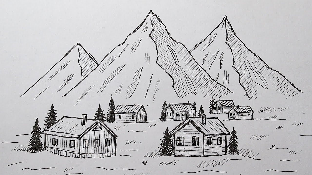 Рисунок деревни для срисовки