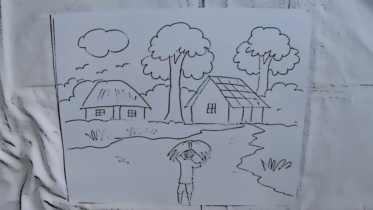 Деревенский пейзаж рисунок карандашом 4 класс