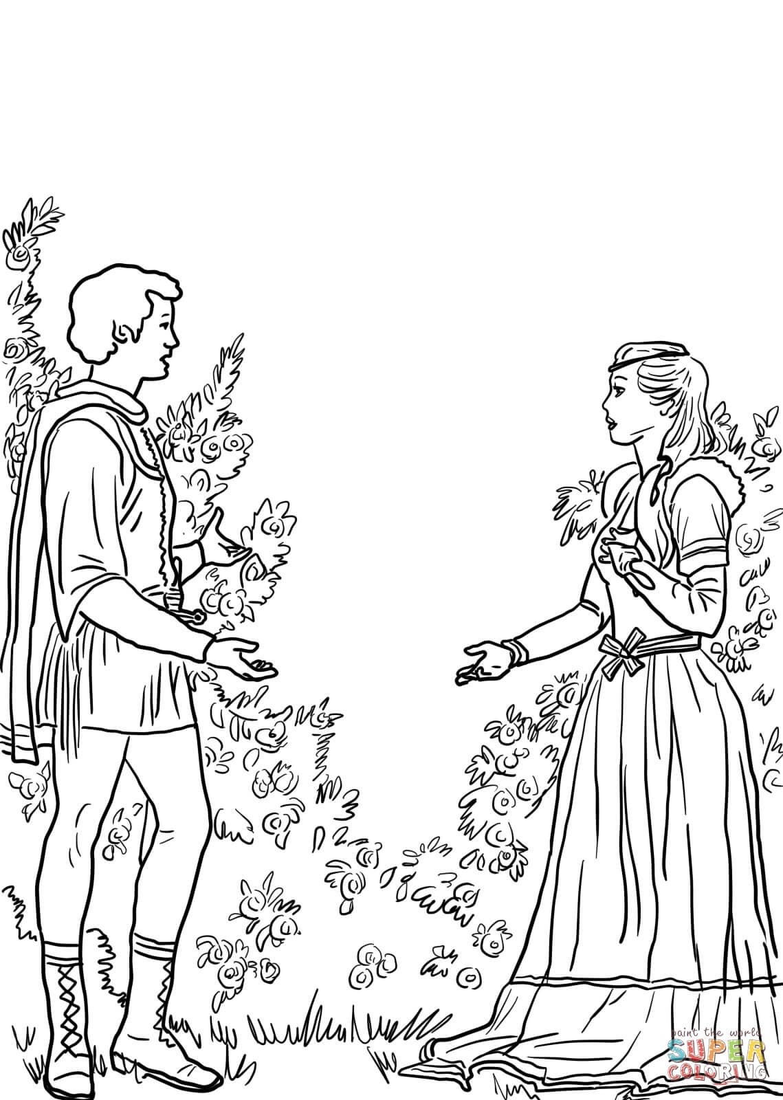 Раскраска Ромео и Джульетта в саду