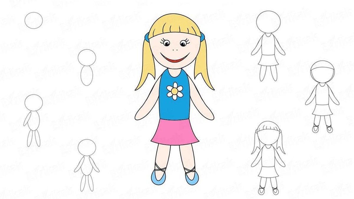 Пошаговое рисование девочки для детей