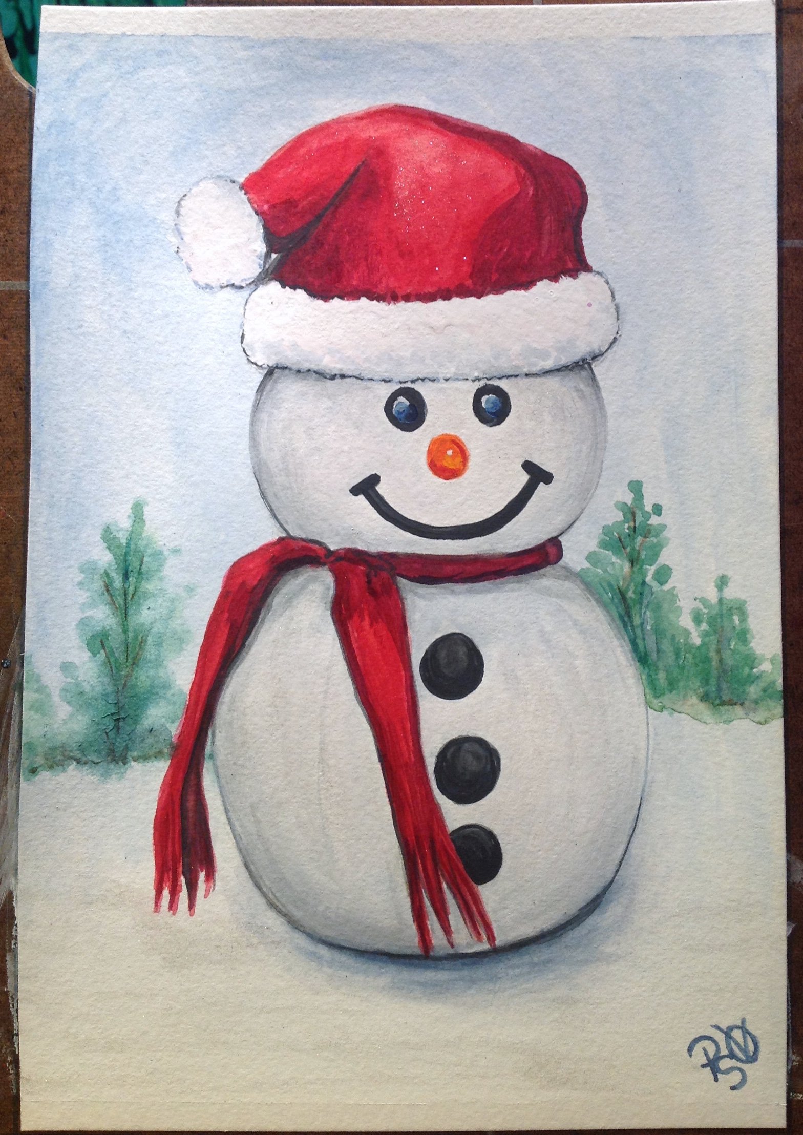 Снеговик красками для детей