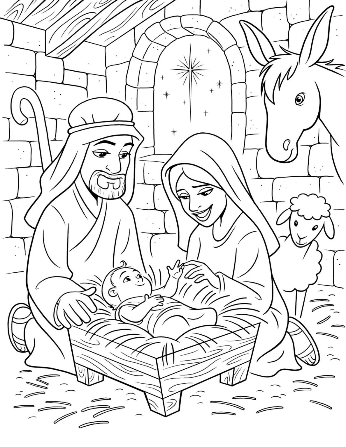Мария и Иосиф в хлеву рисунок