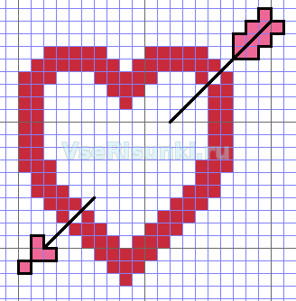 Сердце по клеточкам в тетради