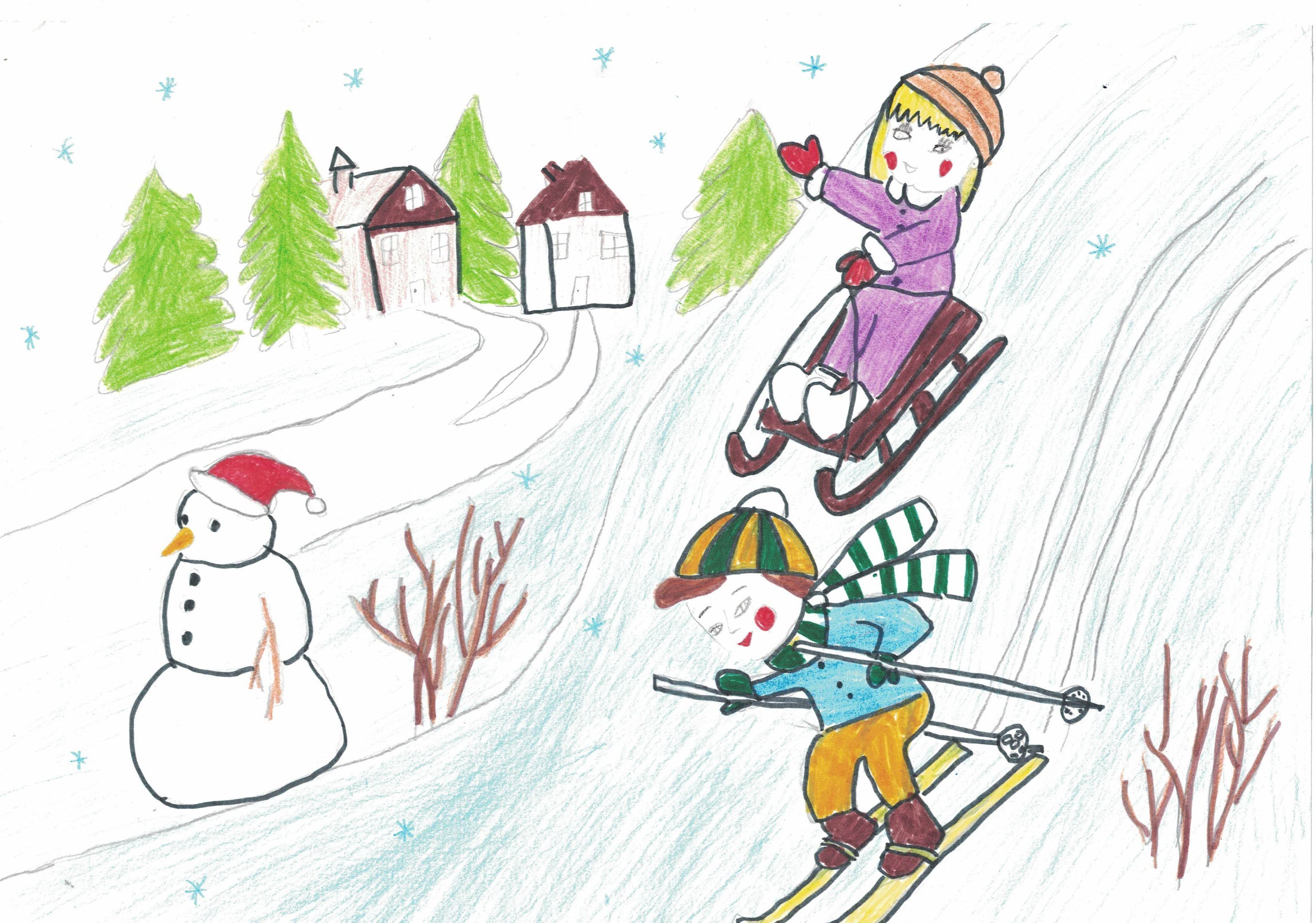 Рисунок на тему зимние забавы 3 класс