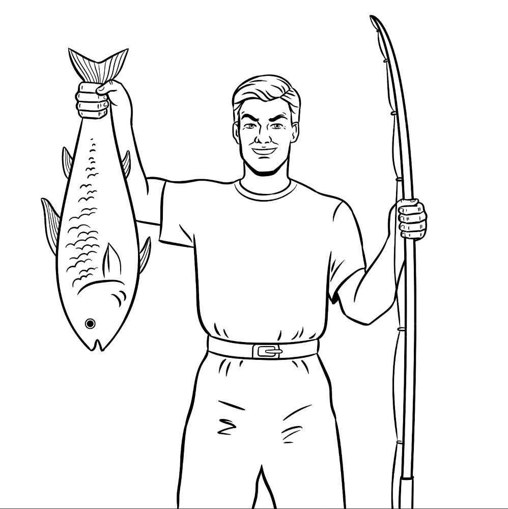 Раскраска папа на рыбалке