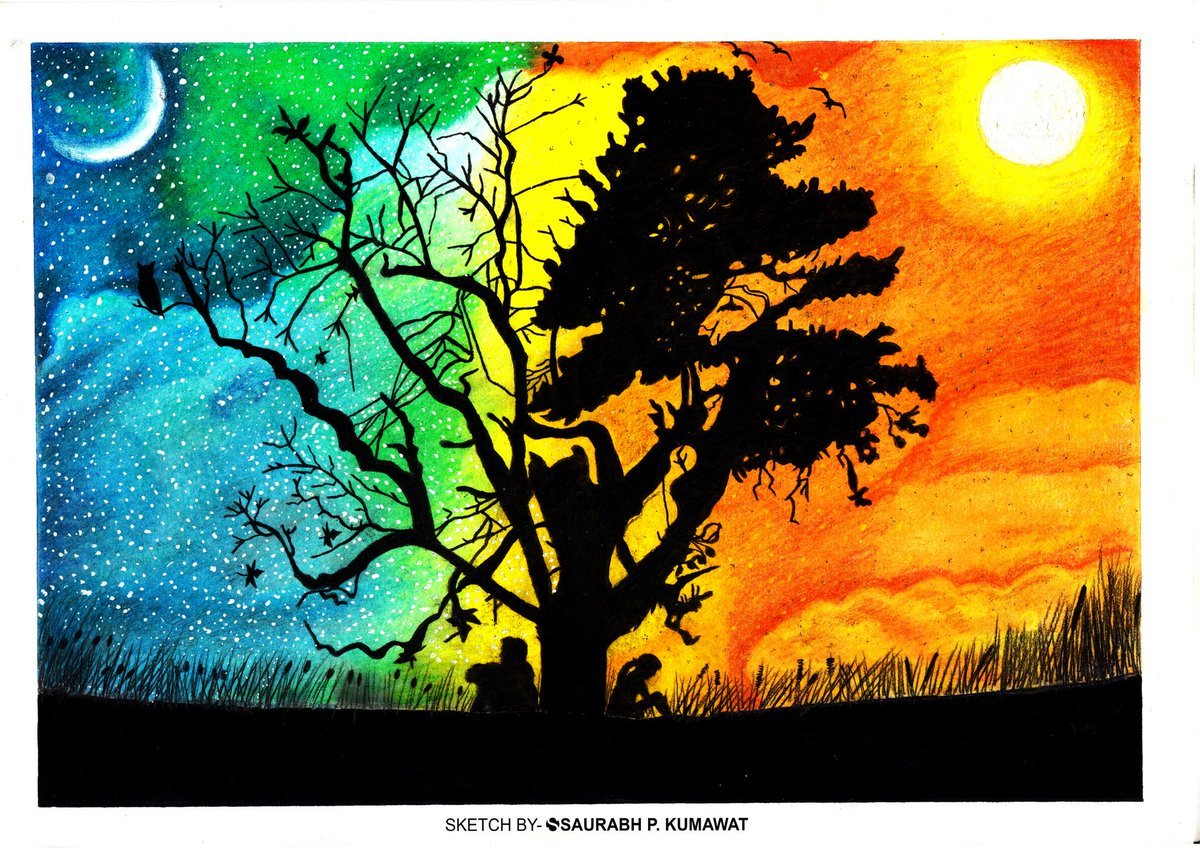 Дерево день ночь рисунок