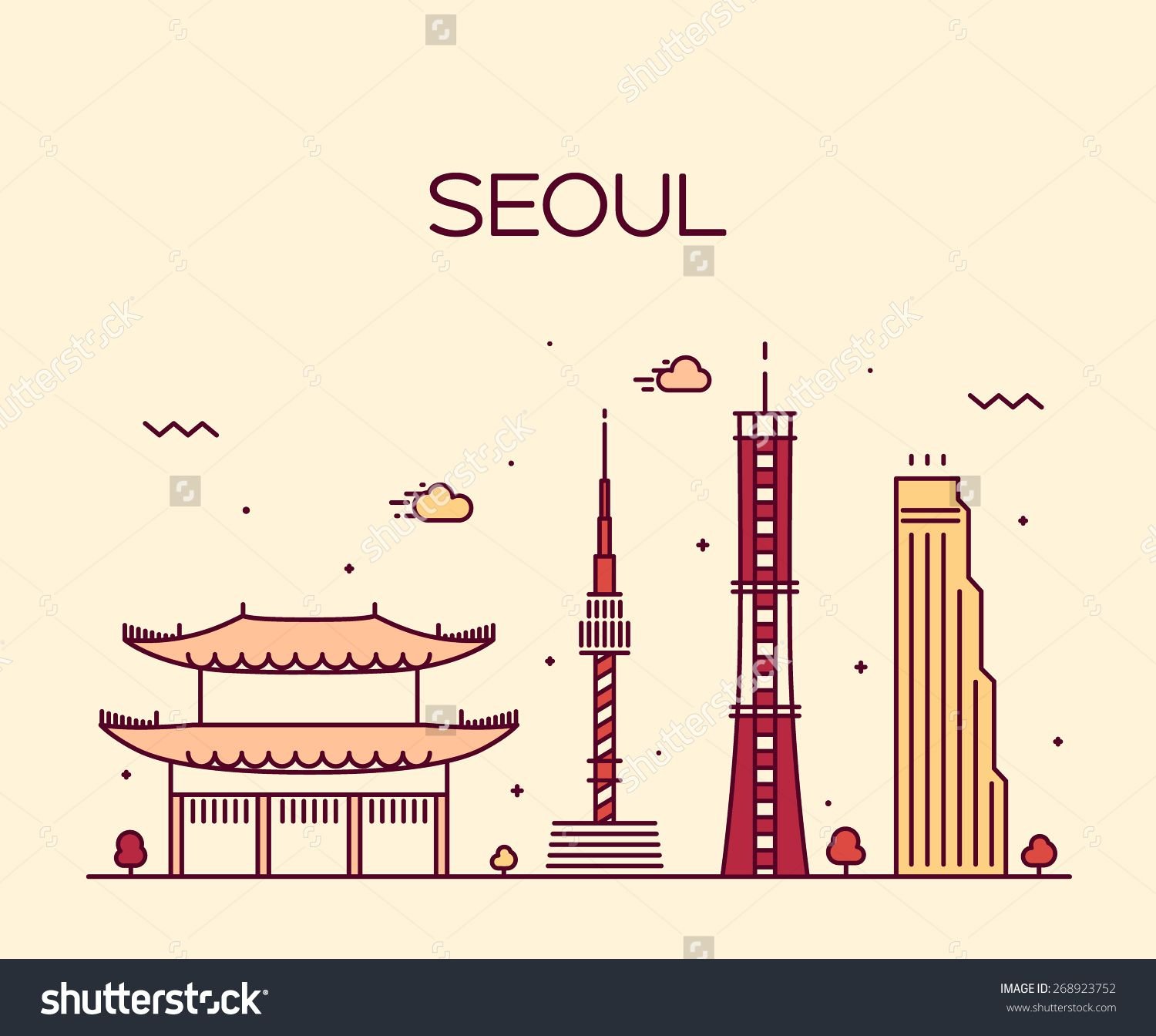 Город Сеул Южная Корея вектор