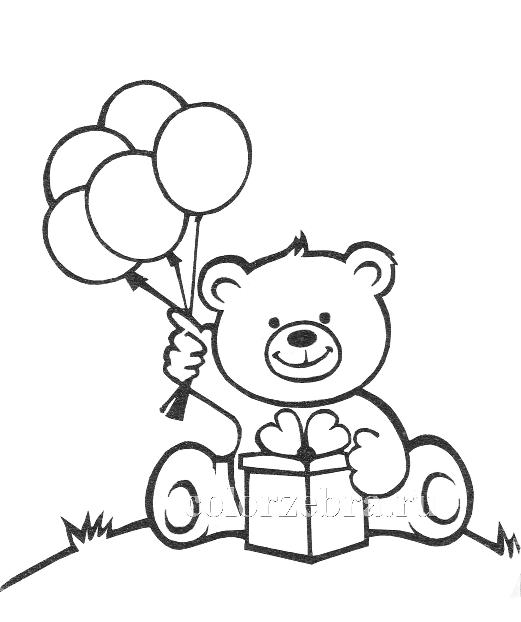 Раскраска мишка с шариками с днём рождения