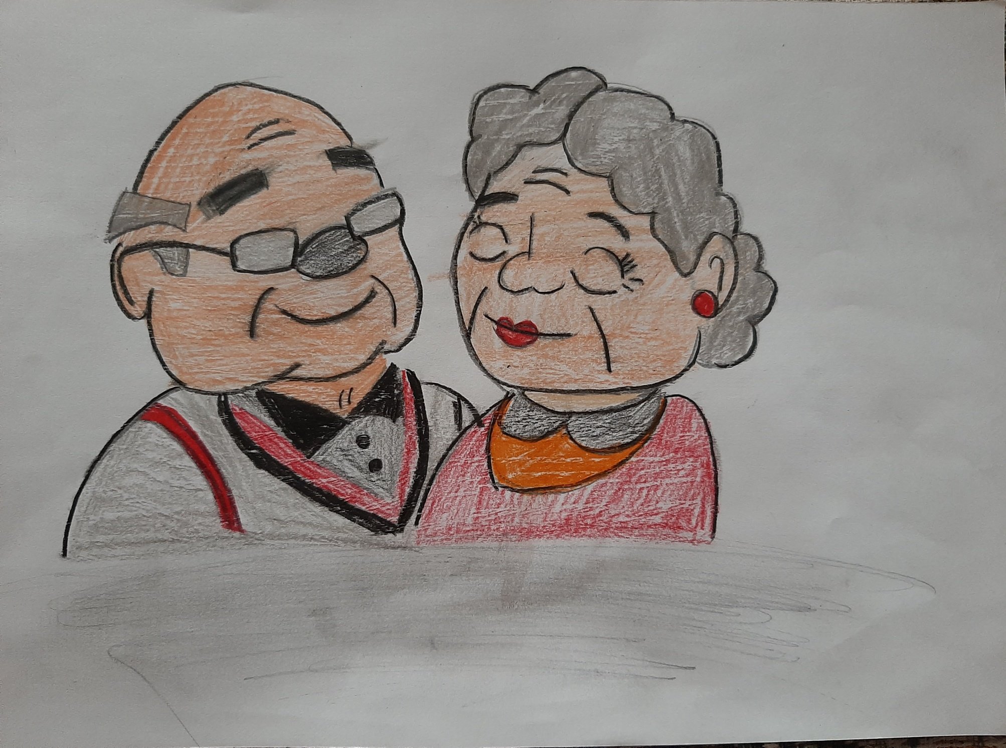 Портрет бабушки и дедушки карандашом