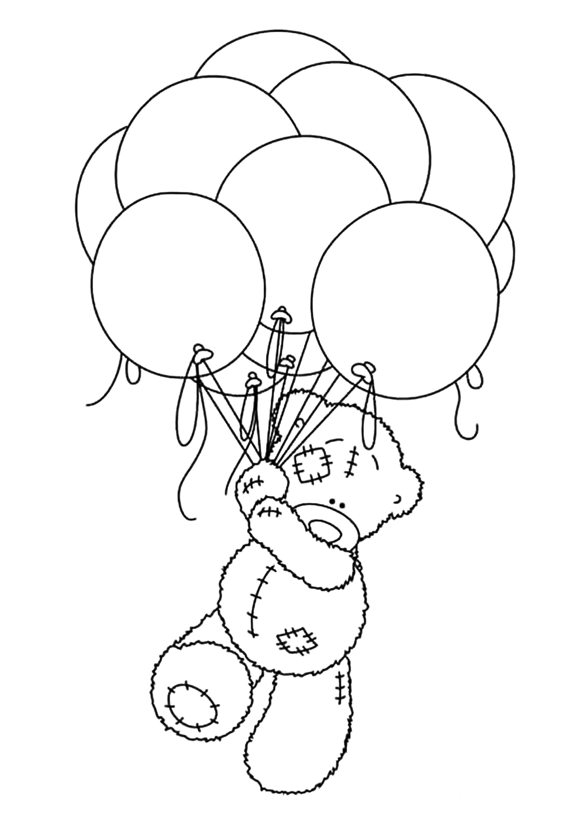 Мишка с шариками раскраска