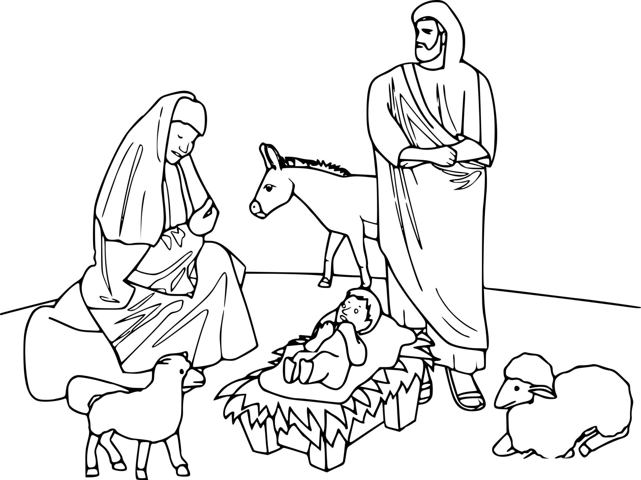 Раскраска Мария и Иосиф в хлеву