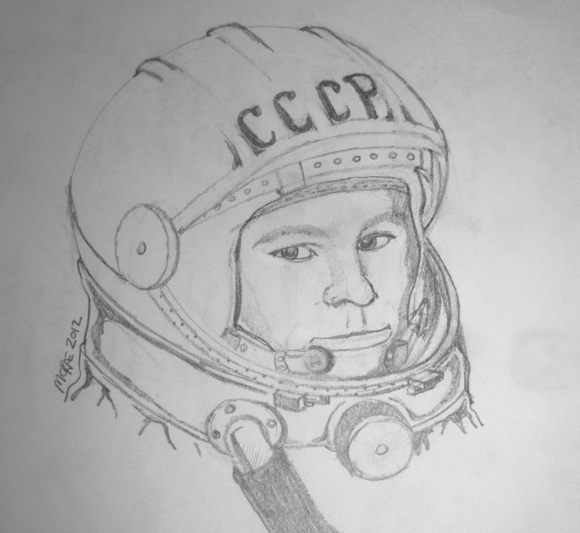 Как нарисовать гагарина. Портрет Юрия Гагарина карандашом.