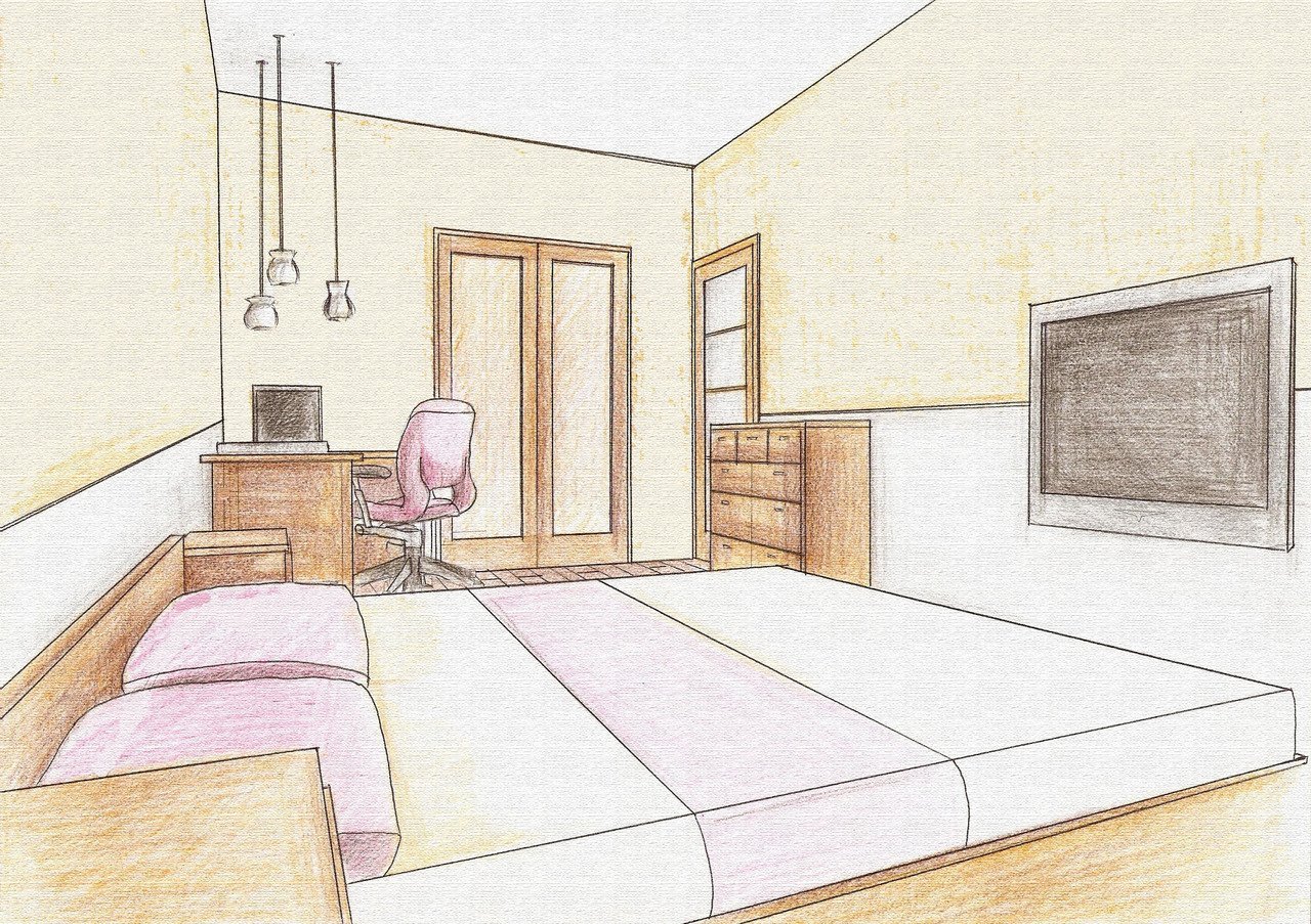 легкий рисунок комнаты с мебелью
