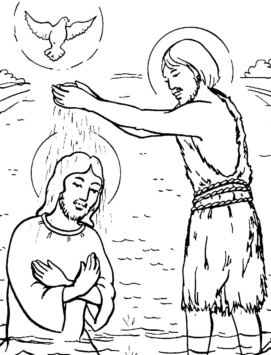 Раскраска крещение Иисуса Христа для детей