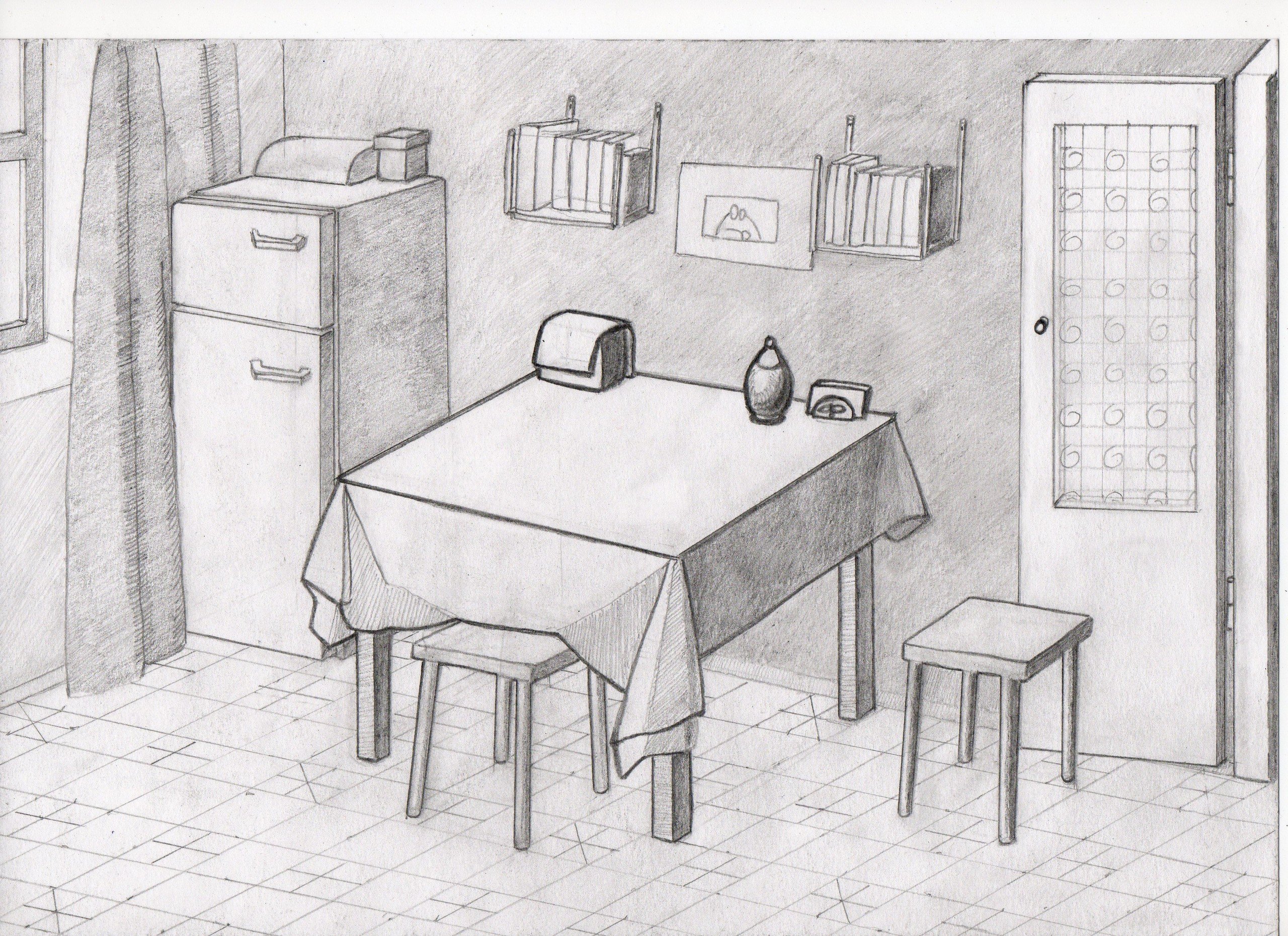 Рисование комнаты кухни
