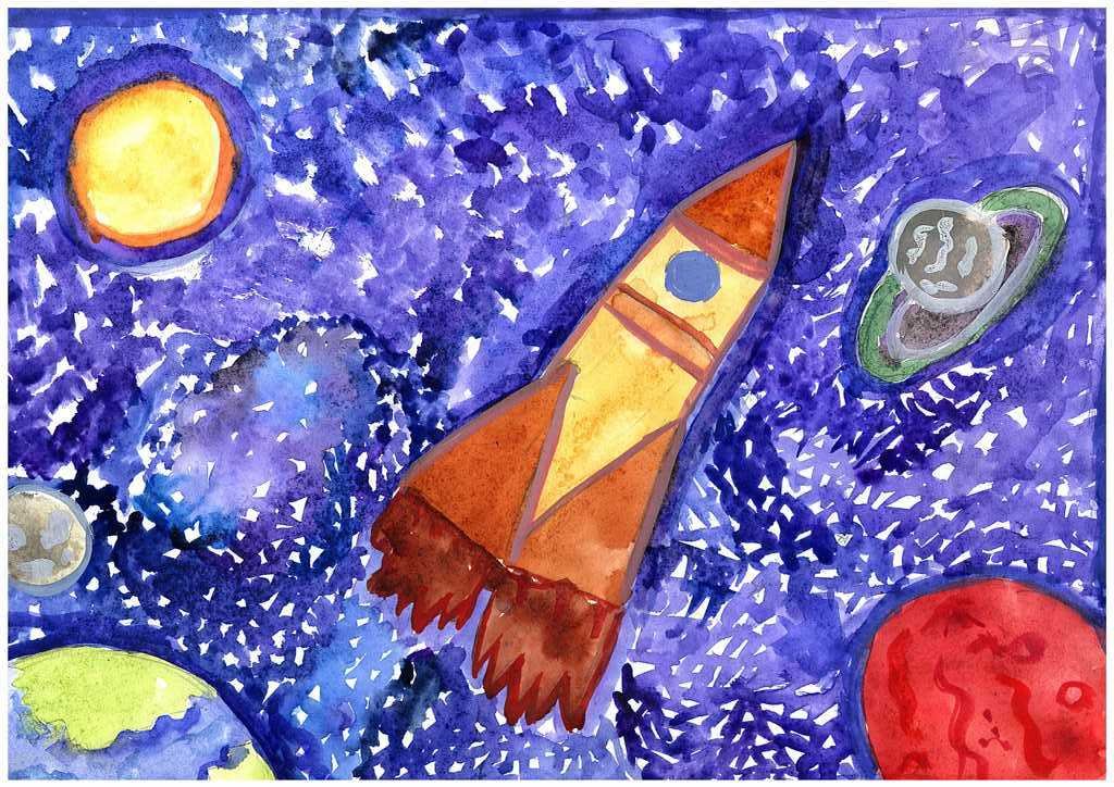 Космос для детей 7 8 лет. Рисование для детей космос. Композиция на тему космос. Рисунок на тему космос. Рисование гуашью космоса для дошкольников.