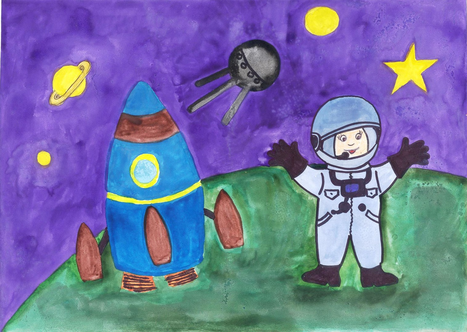 Рисунок на тему космонавт. Рисунок на тему космос. Детские рисунки ко Дню космонавтики. Рисование для детей космос. Детский рисунок на тему космос.