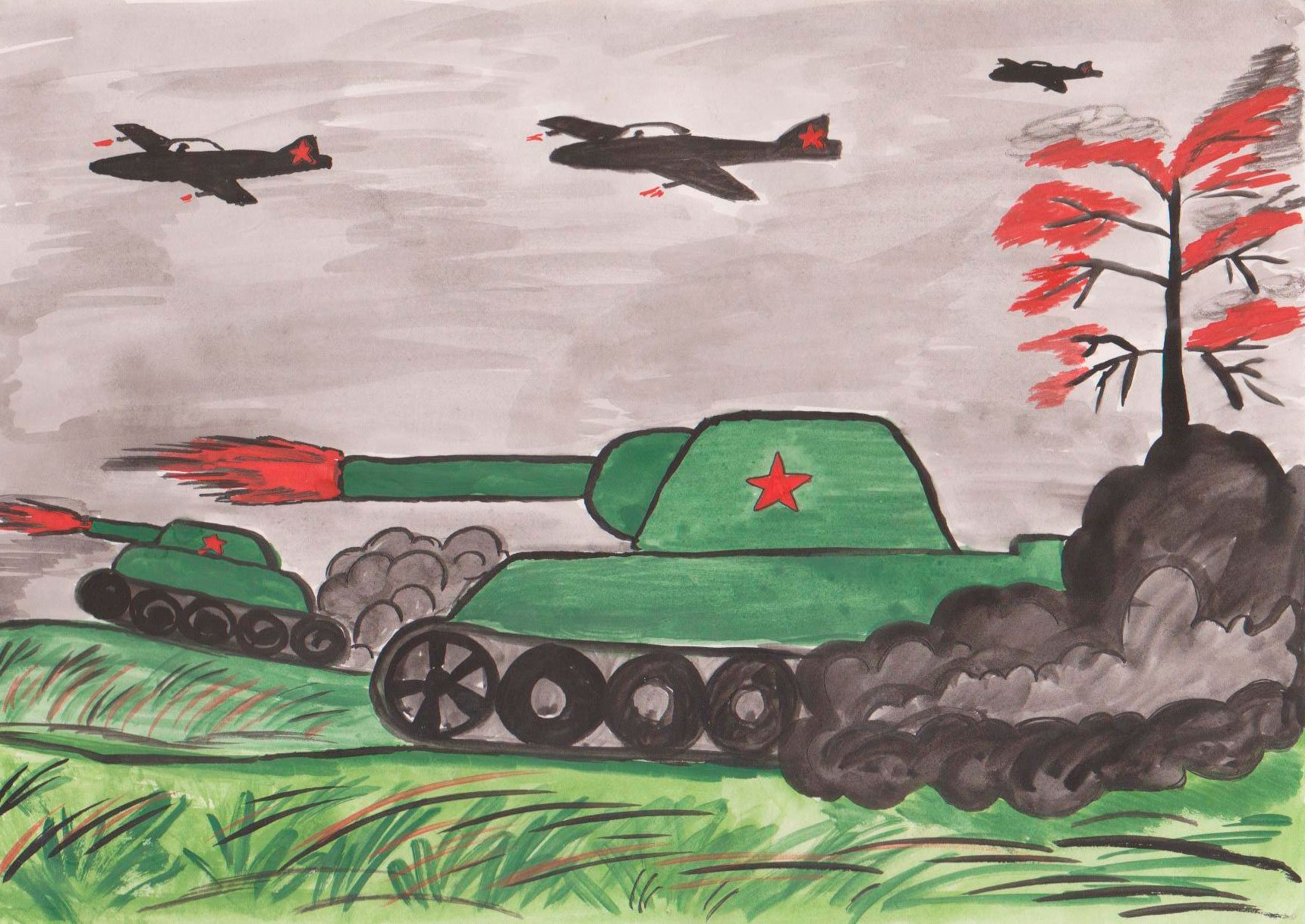 Рисунки про войну для детей легкие