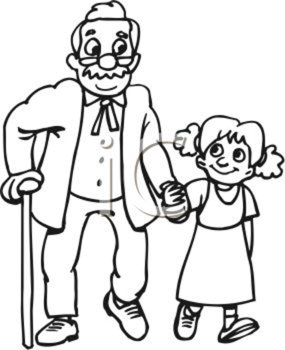 Раскраска дедушка и внучка