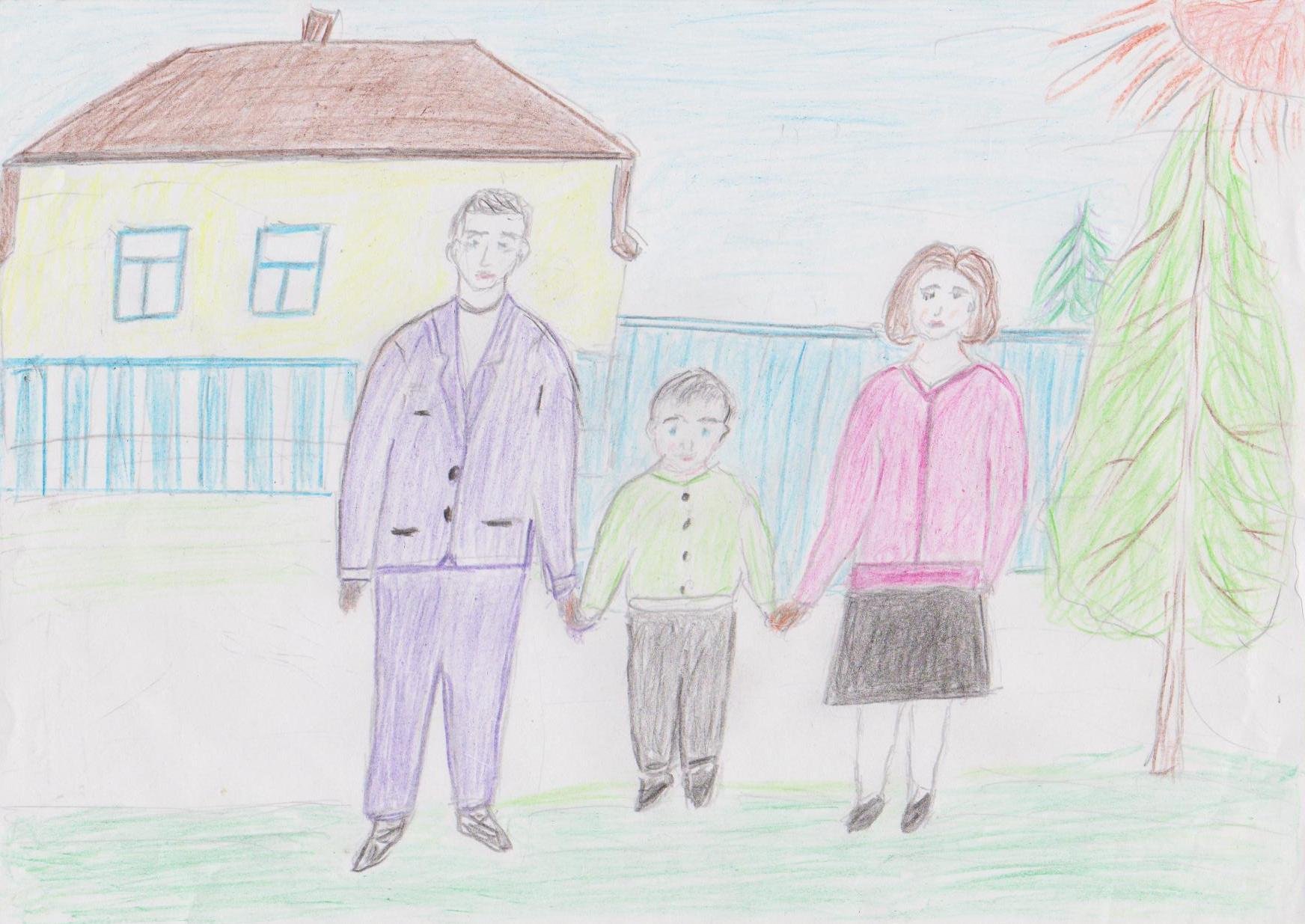 Детские рисунки семьи карандашом
