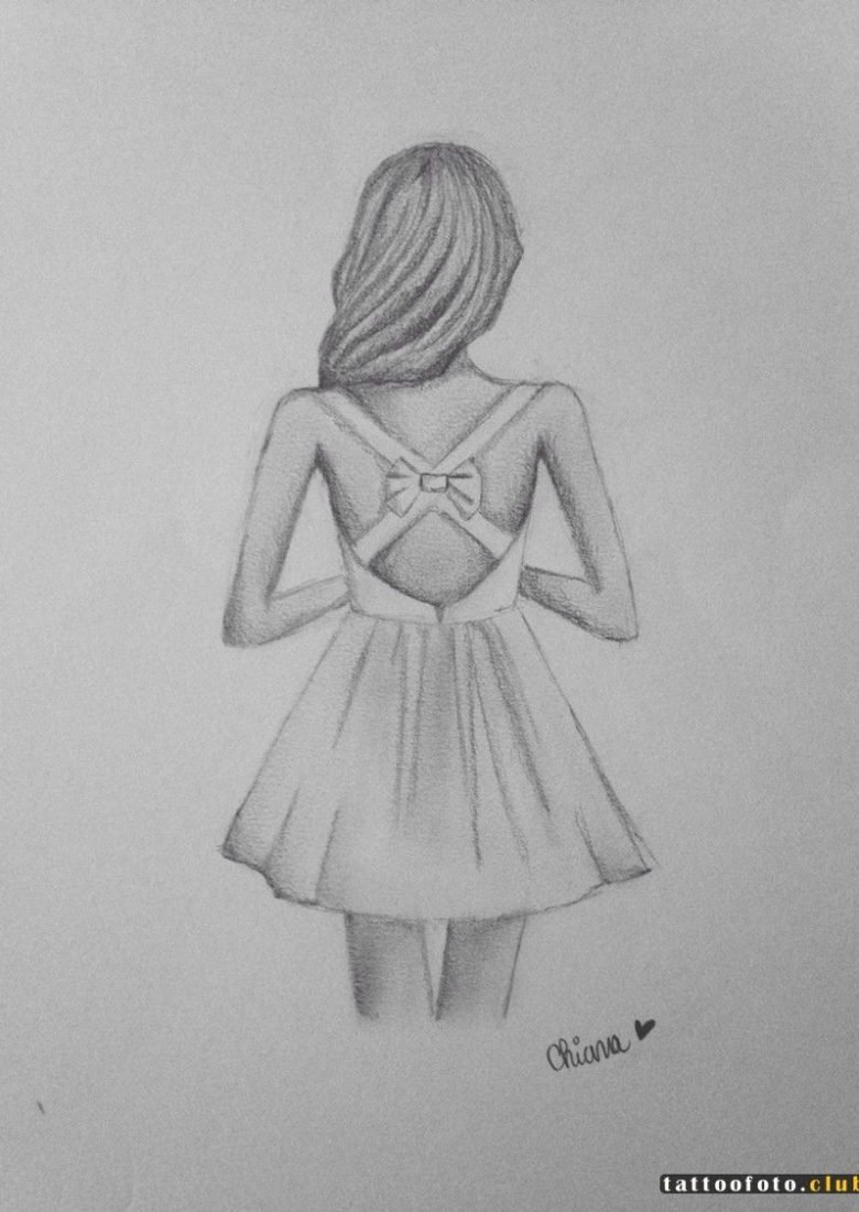 Девочка в платье рисунок карандашом для срисовки