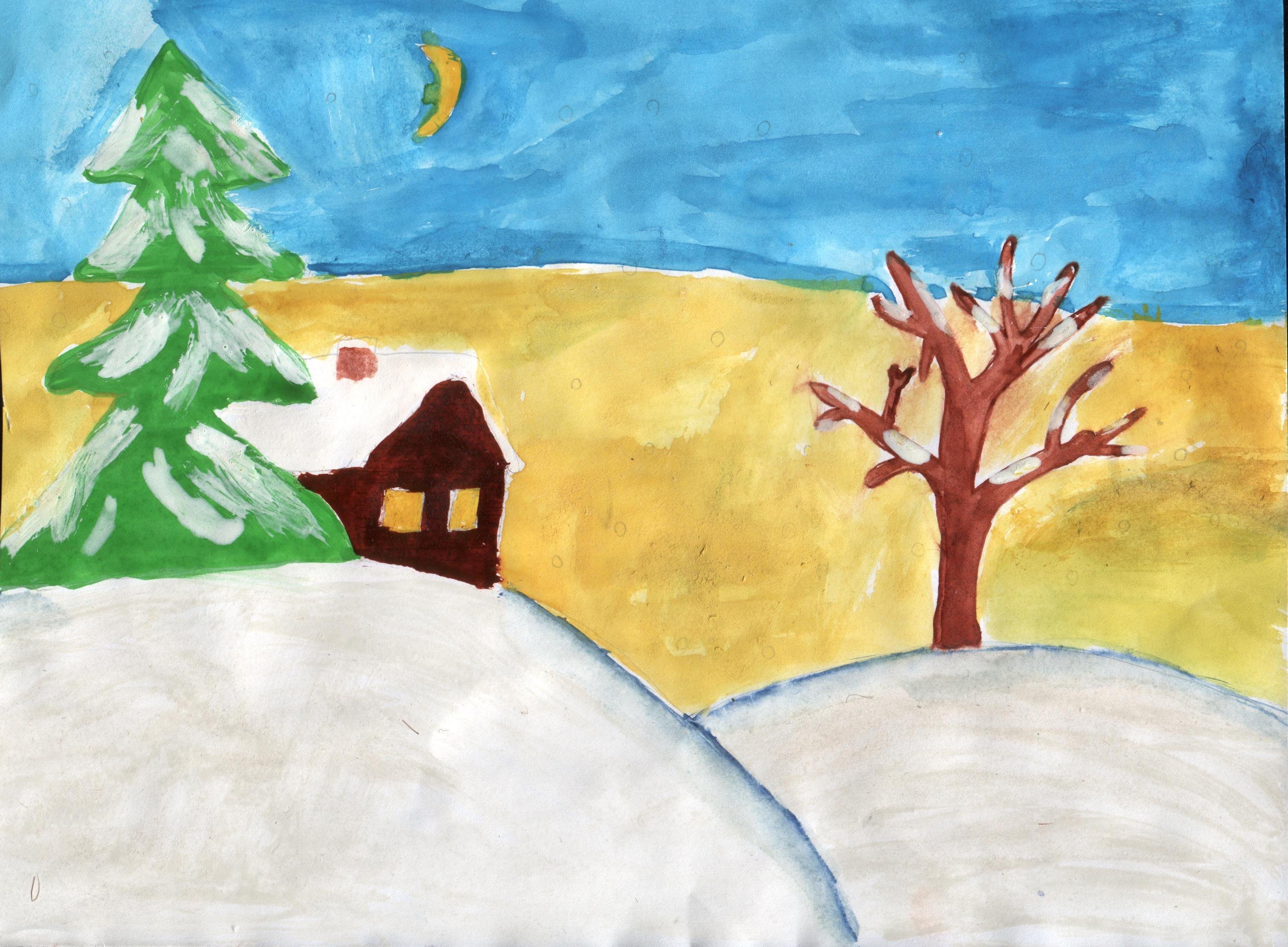 зимние картинки для детей рисовать