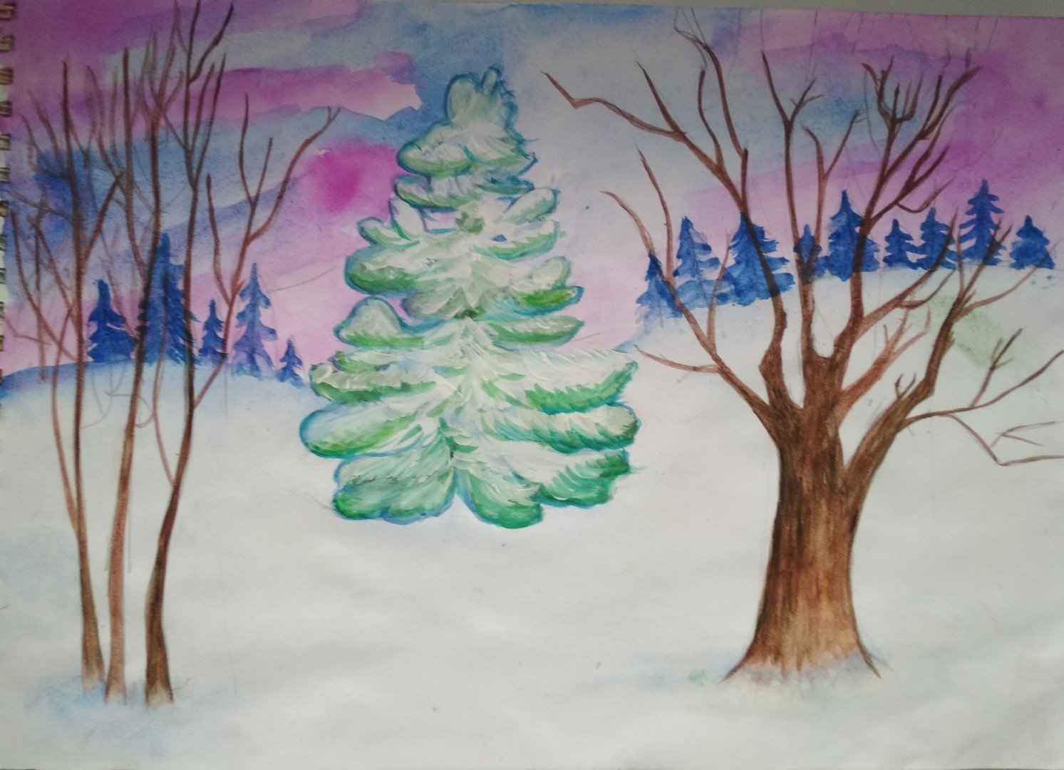 Зимний лес рисунок