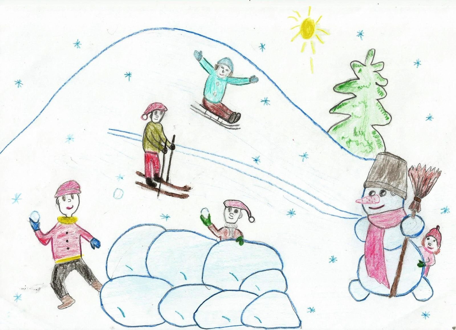 Рисунок зимние забавы 1 класс