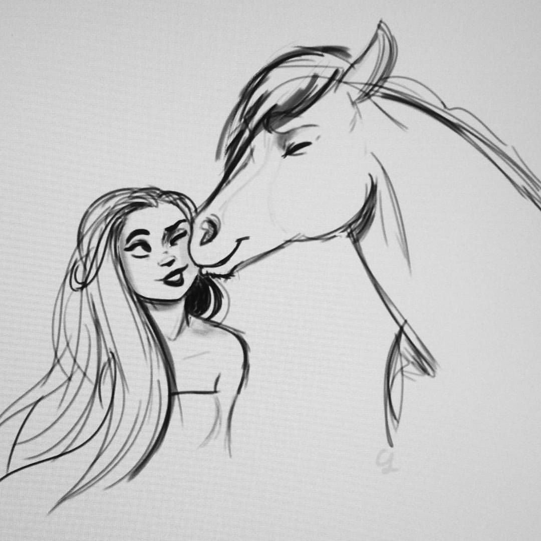 Лошадь с девочкой карандашом