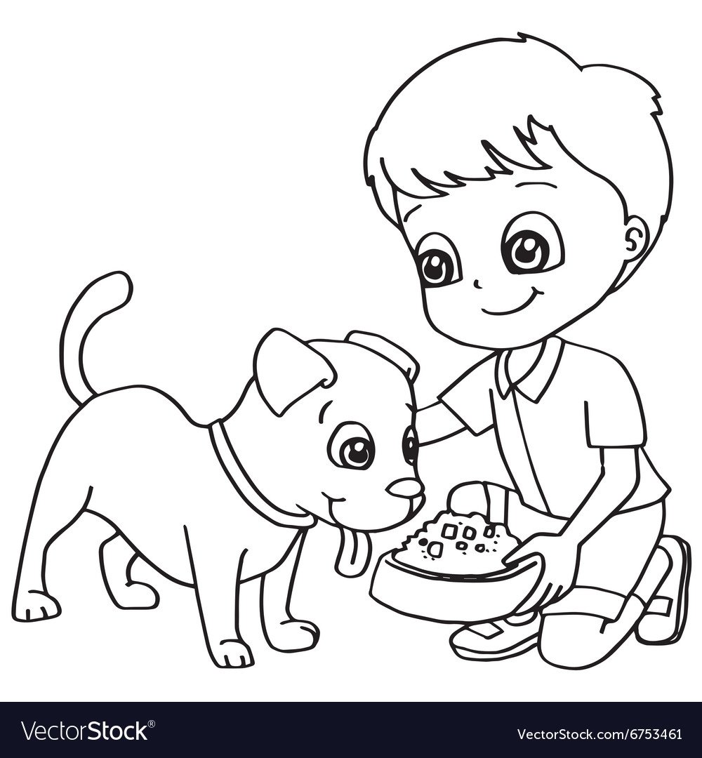 Раскраска мальчик с собакой для детей