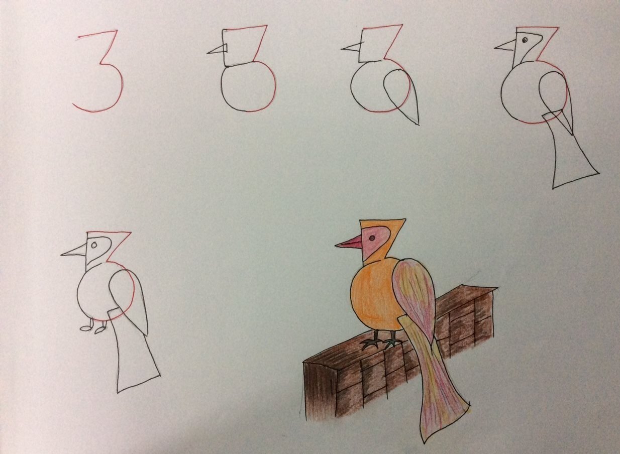 Рисование птиц из цифр