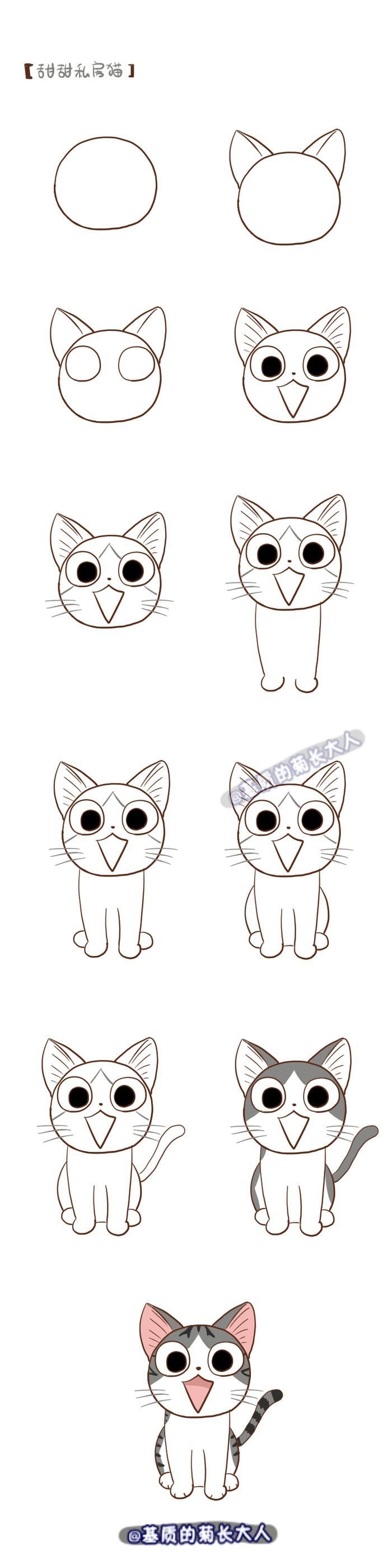 Котик рисунок карандашом для срисовки легкие