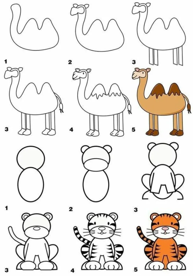 Как нарисовать животных ребенку 5. Рисование для детей. Пошаговое рисование для детей. Поэтапное рисование животных для детей. Простые схемы для рисования для детей.