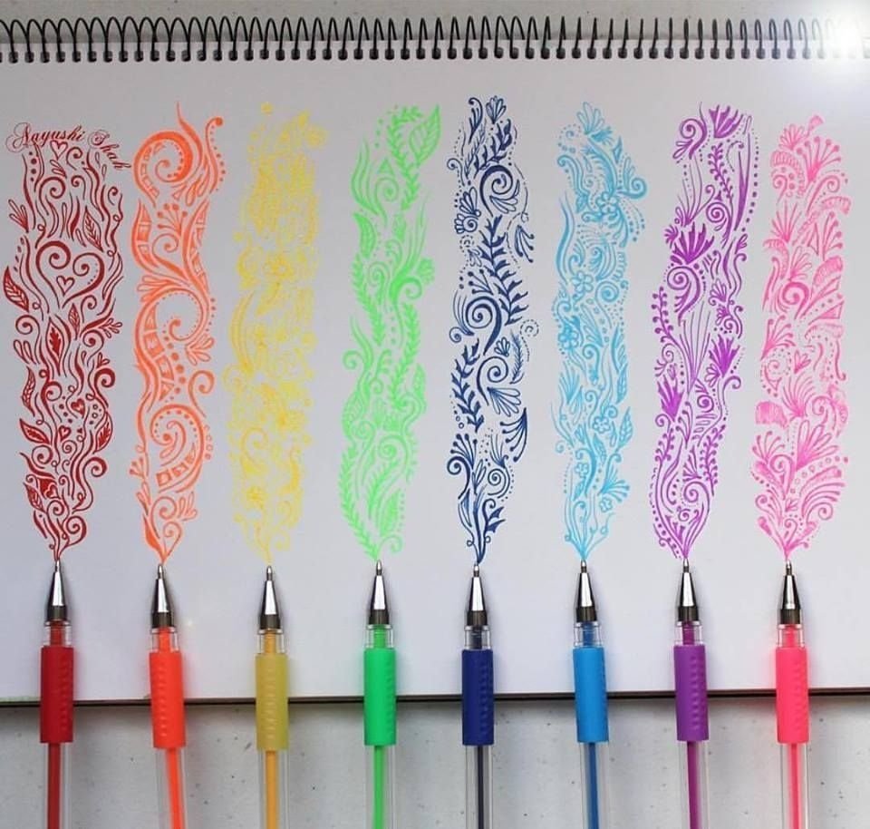 Узоры цветными гелевыми ручками
