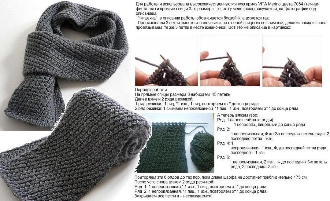 Вязание шарфа спицами для начинающих пошаговое фото