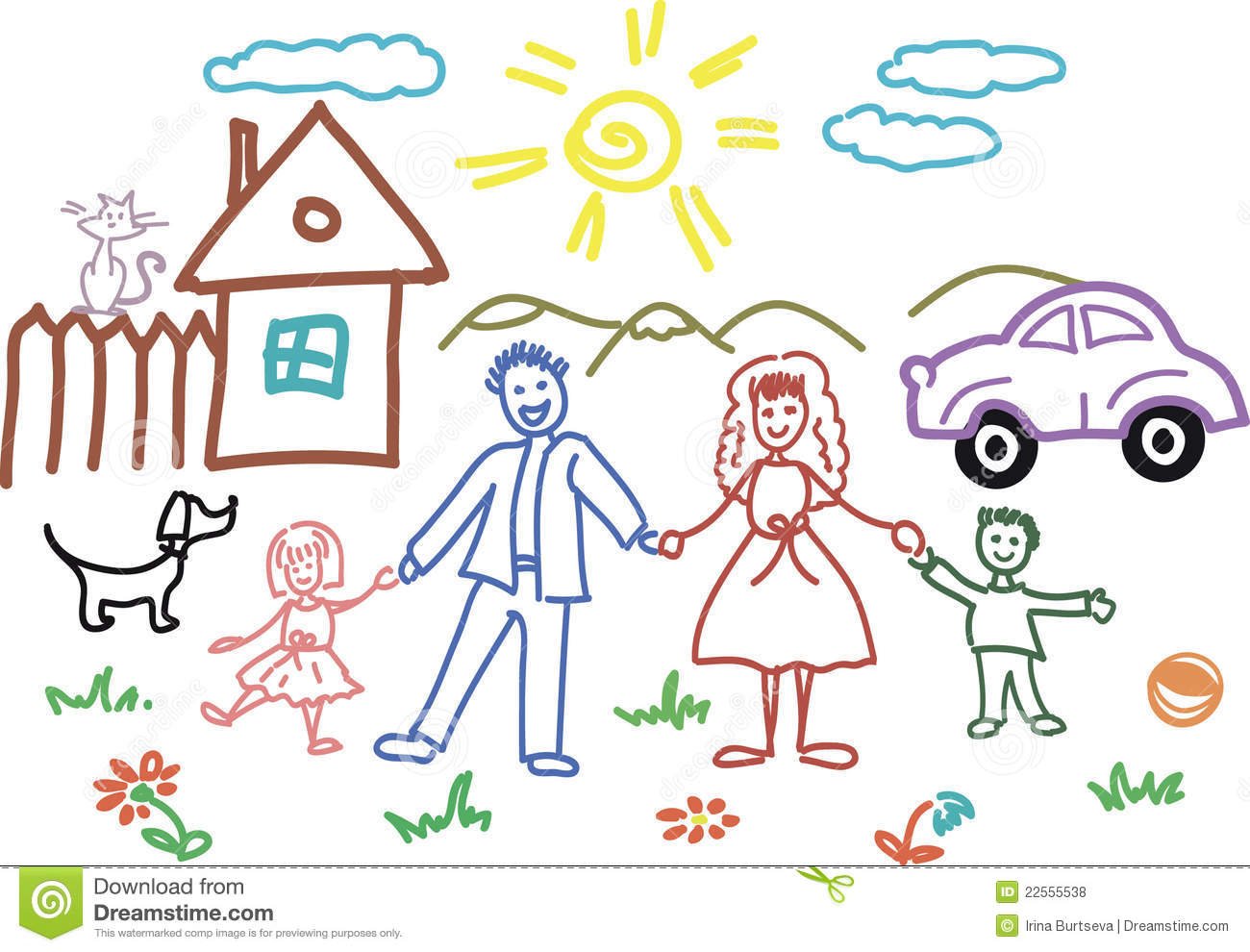 Рисунок семьи в детский сад карандашом