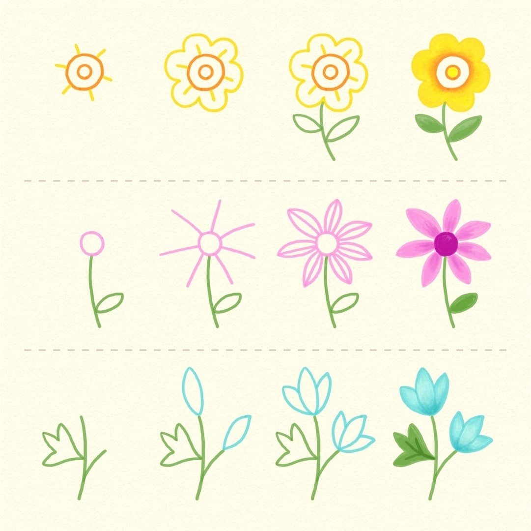 Поэтапное рисование для детей 5-6 лет цветы
