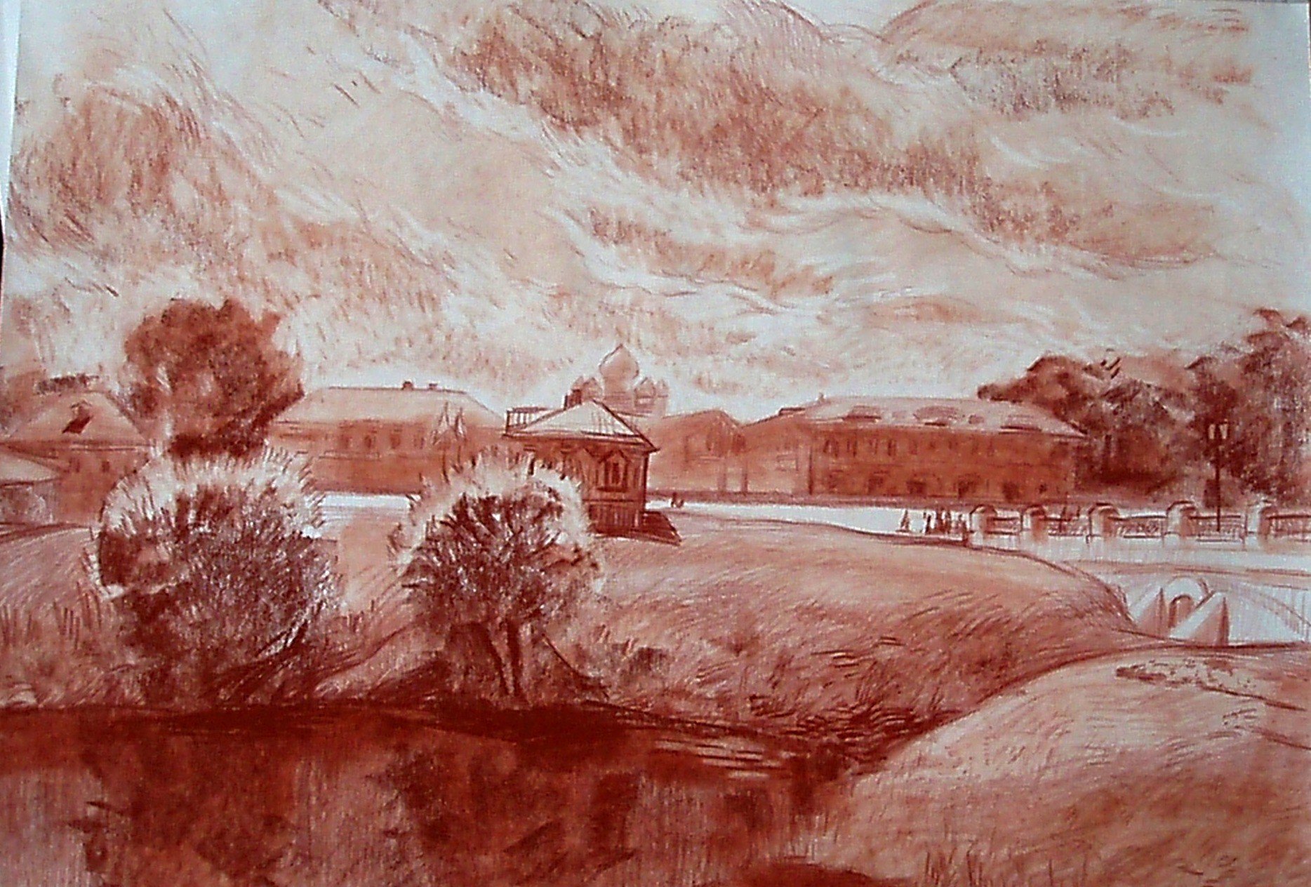 Пейзаж сангиной 19 век