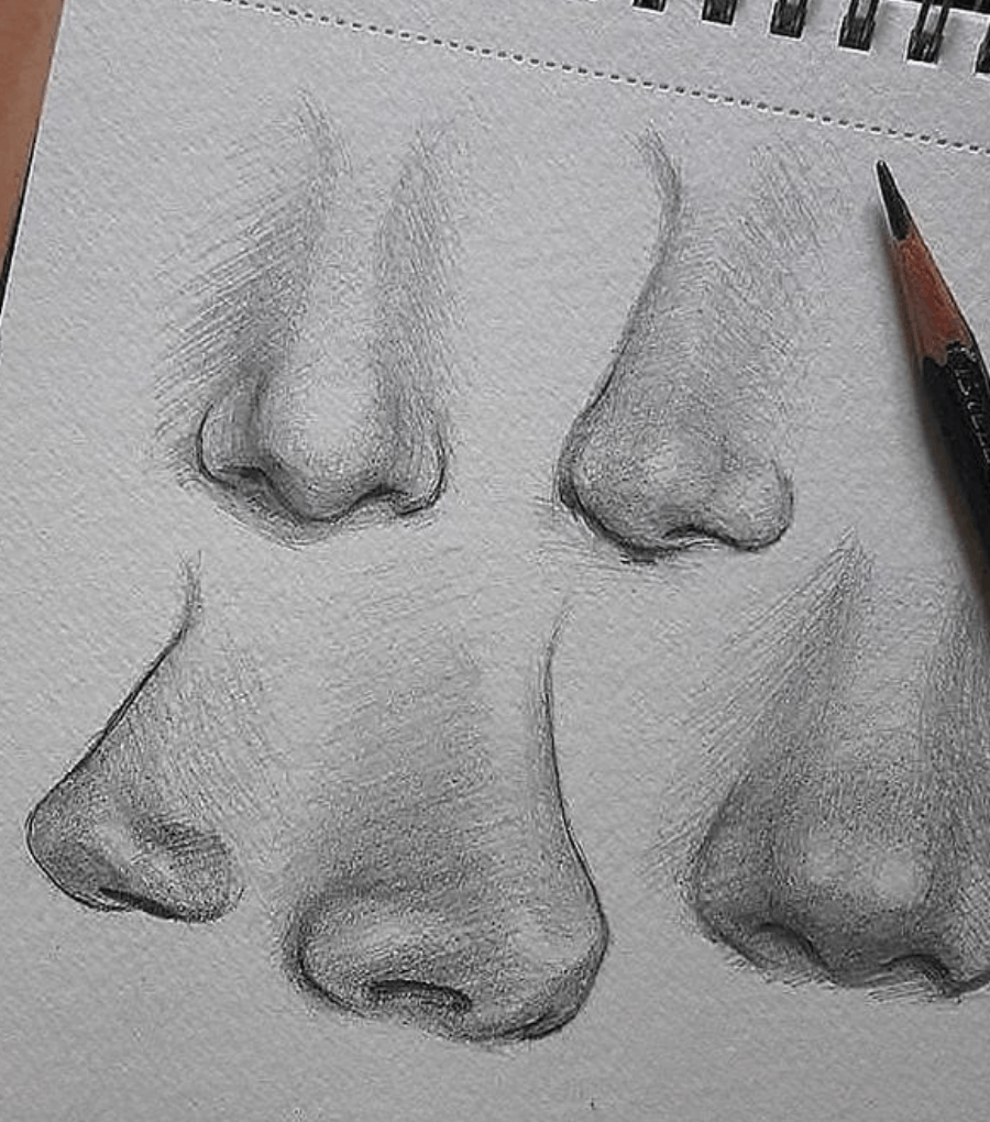 Зарисовки носа карандашом