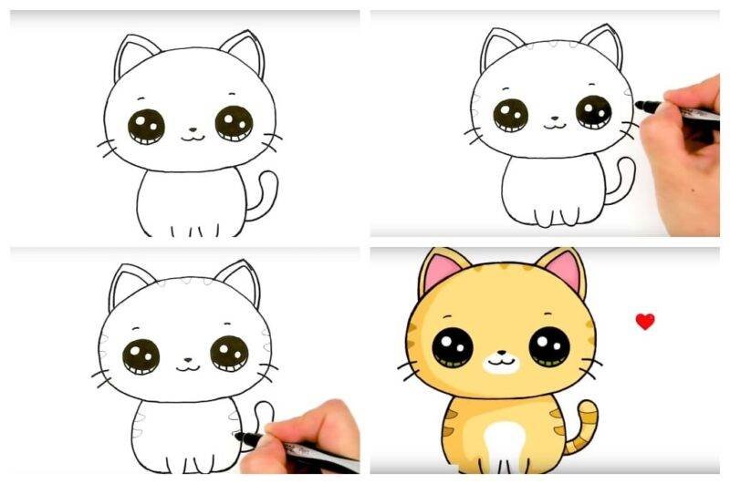 Рисунки для срисовки котики милые легкие карандашом для начинающих