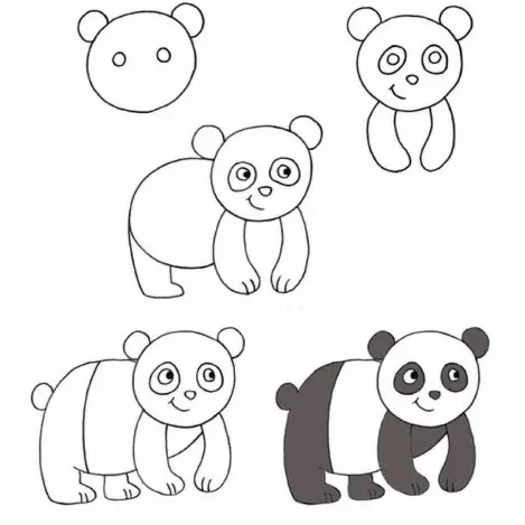 Поэтапное рисование панды карандашом