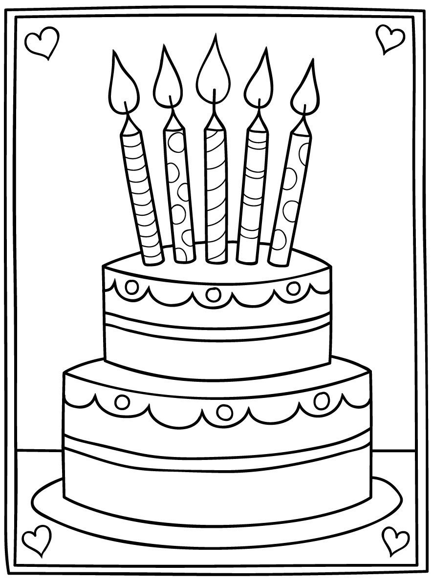 Открытки с днём рождения с тортиком раскраска