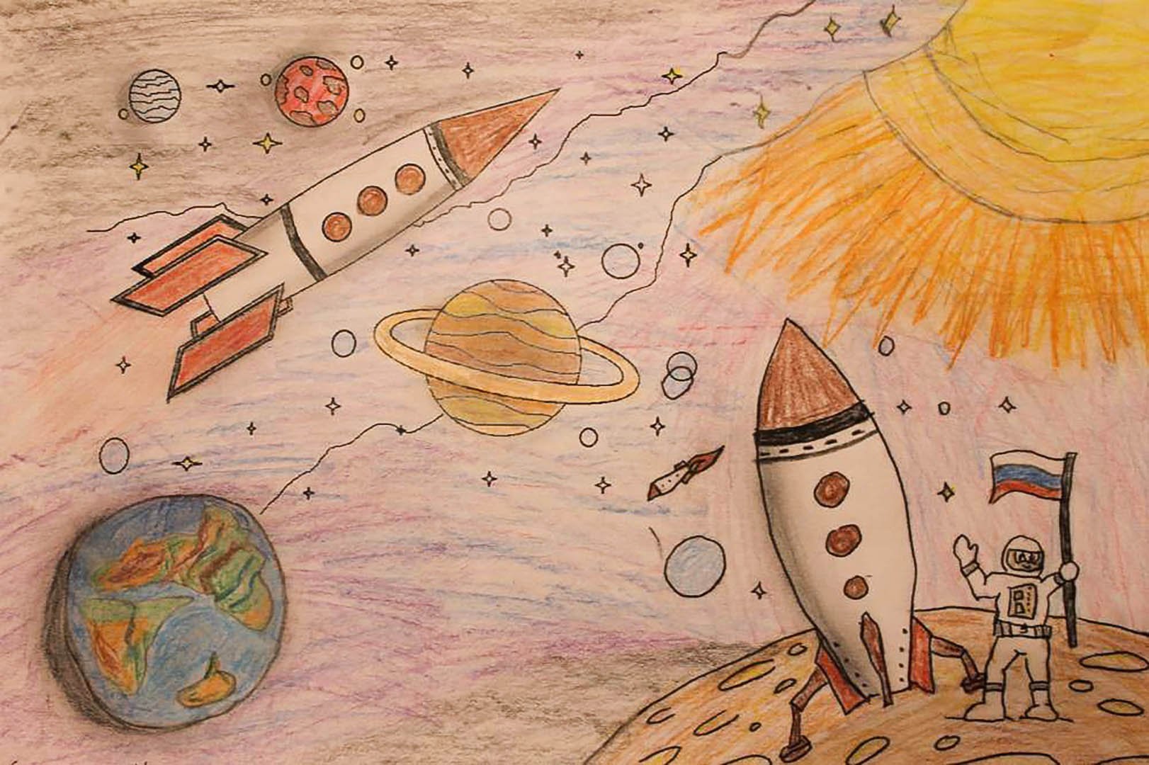 Рисунок ко дню космонавтики 5 лет. Рисунок на тему космос. Рисунок на космическую тему. Рисование на тему космос. Рисунок на космическую тему карандашом.