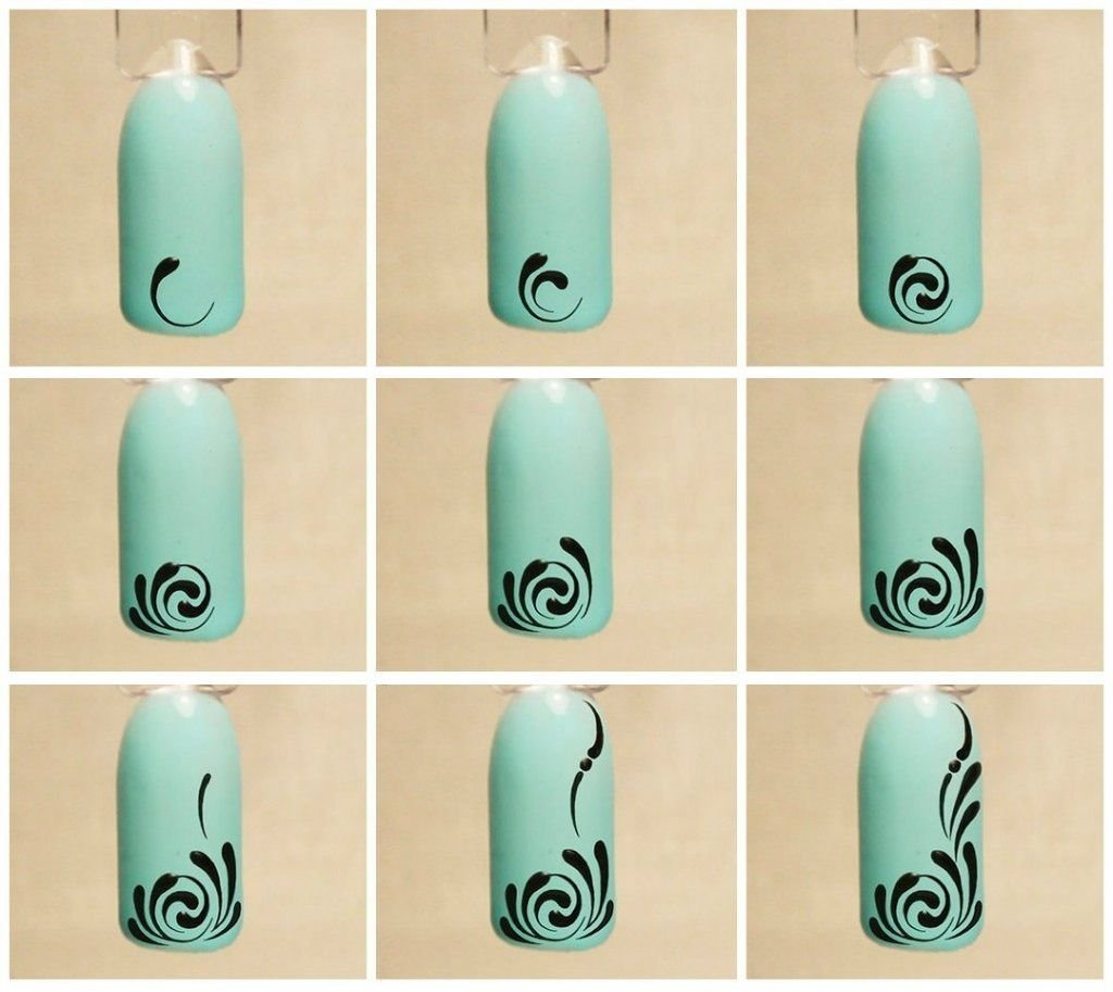 Обучение китайской росписи ногтей, простой цветочный маникюр