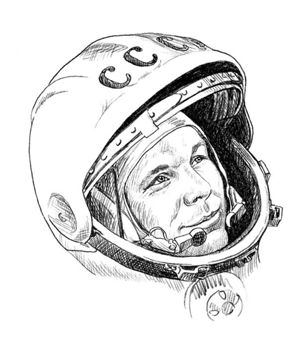 День космонавтики нарисовать карандашом. Портрет Юрия Гагарина на день космонавтики. Портрет Гагарина в скафандре для детей.