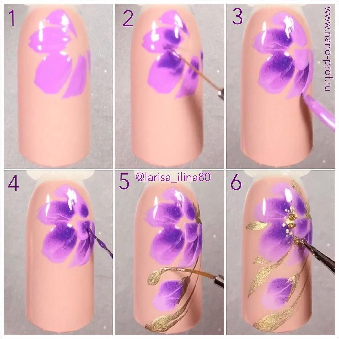 Легкие цветочки на ногтях