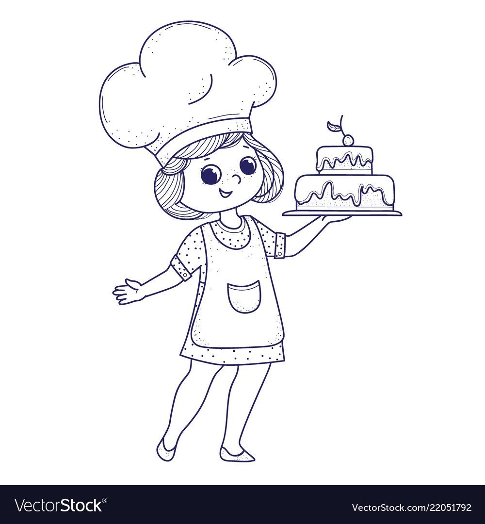 Раскраска повар с тортом для детей