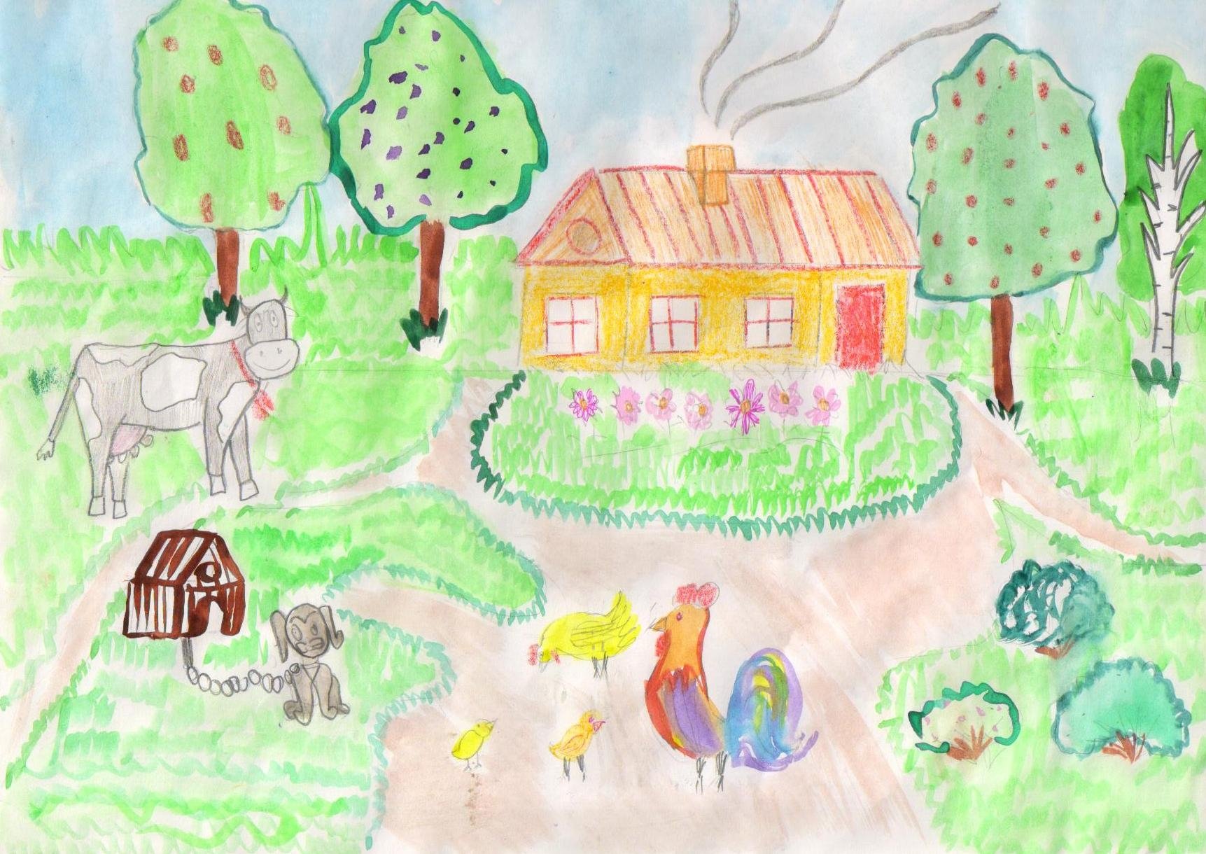 Детский рисунок деревня